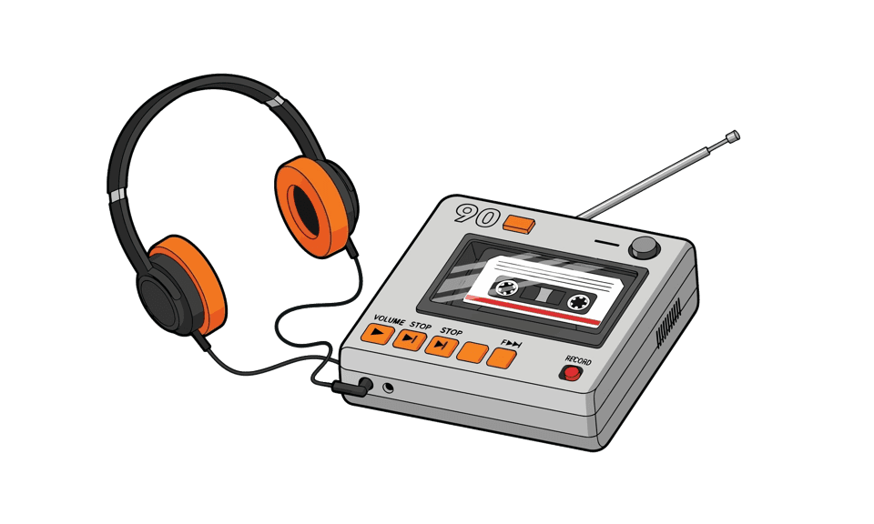 Retro cassette player with headphones